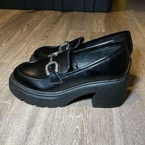 Black Chunky Heel Loafers